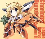  bibi blonde_hair bodysuit charlotte_dunois chibi gun infinite_stratos mecha_musume pilot_suit ponytail rafale_revive_custom_ii solo weapon 