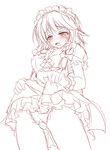  bad_id bad_pixiv_id braid dress dress_lift drooling izayoi_sakuya maid monochrome nekokotei panties saliva sketch solo spot_color tears touhou twin_braids underwear 