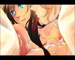  1girl axis_powers_hetalia az0212 bad_id bad_pixiv_id blonde_hair blue_eyes brown_hair couple facial_hair france_(hetalia) hair_ribbon hetero letterboxed long_hair ribbon seychelles_(hetalia) stubble 