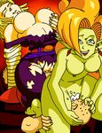  1boy 2girls android_18 blush cowgirl_position cum cunnilingus dboy dragon_ball dragon_ball_z dragonball_z femdom girl_on_top green_skin group_sex hand_on_another's_head hand_on_head krillin kuririn multiple_girls oral reverse_spitroast sex sitting sitting_on_face sitting_on_person smile straddle straddling threesome zangya 