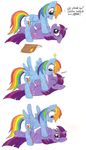  book comic cute equine female friendship_is_magic horns horse kissing my_little_pony pink_eyes pinned pony purple_eyes rainbow_dash_(mlp) rainbow_hair shipping startled text twilight_sparkle_(mlp) two_tone_hair wing_boner 