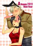  ada_wong animal_ears black_hair blonde_hair brown_eyes bunny_ears china_dress chinadress chinese_clothes choker dress eyes_closed female jacket leon_s_kennedy male new_year pants replihoney resident_evil resident_evil_2 resident_evil_4 short_hair 