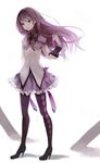  akemi_homura black_hair clona high_heels highres long_hair magical_girl mahou_shoujo_madoka_magica pantyhose purple_eyes ribbon shoes solo tears 