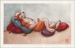  canine dog eyes_closed keovi male masturbation nude on_back penis pillows solo 