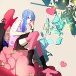  asasumiboochan bad_id bad_pixiv_id blue_eyes blue_hair book cd chair digital_media_player eraser hatsune_miku heart highres ipod leg_warmers long_hair pencil phone pink_legwear plant scissors shoes sitting smile solo thighhighs twintails uwabaki vocaloid 