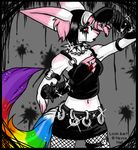  black_hair collar female goth hair kakumatsurou lock_(character) necklace rainbow short_hair skirt solo spiked_collar 