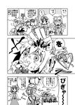  blood cirno comic daiyousei fairy greyscale head_smash kannazuki_hato kawashiro_nitori monochrome multiple_girls touhou translated wings 