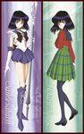  bishoujo_senshi_sailor_moon black_legwear boots cross-laced_footwear hino_ryutaro lace-up_boots multiple_persona pantyhose plaid plaid_skirt purple_eyes purple_shoes purple_skirt sailor_saturn school_uniform skirt tomoe_hotaru 