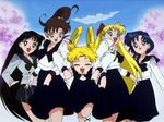  5girls ^_^ aino_minako bishoujo_senshi_sailor_moon eyes_closed friends happy hino_rei kino_makoto mizuno_ami multiple_girls official_art outdoors outside school_uniform tsukino_usagi 