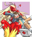  &hearts; anthro bittenhard blaziken breasts cute eyes_closed female human nintendo nipple_tape noogie pok&eacute;mon pok&eacute;morph white_eyes 