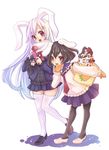  alternate_costume animal_ears bad_id bad_pixiv_id black_hair black_legwear blazer bunny_ears character_doll crescent fujiwara_no_mokou haou houraisan_kaguya inaba_tewi jacket keychain lavender_hair long_hair mittens multiple_girls necktie pantyhose red_eyes reisen_udongein_inaba scarf school_uniform short_hair thighhighs touhou white_legwear yagokoro 