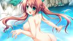  ass back breasts brown_hair game_cg green_eyes iro_ni_ide_ni_keri_waga_koi_wa long_hair looking_back medium_breasts narumi_yuu_(bunbukudou) nipples nude open_mouth solo suzueda_komachi twintails water 