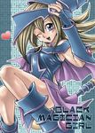  bad_id bad_pixiv_id bare_shoulders blonde_hair blue_eyes blue_footwear blush boots breasts character_name choker dark_magician_girl detached_sleeves duel_monster hat long_hair medium_breasts one_eye_closed open_mouth pentacle raku_(howdy) skirt smile wizard_hat yuu-gi-ou yuu-gi-ou_duel_monsters 