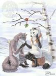  2007 arctic_fox breasts canine eyes_closed female fox joon katie_hofgard kissing love male mistletoe outside romantic snow winter wolf wolf_nymph wolftale 