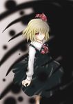  blonde_hair darkness dress gld-sakky hair_over_one_eye hair_ribbon highres red_eyes ribbon rumia short_hair solo touhou 