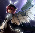  animal_ears dot_r dress hands_clasped hat large_wings light_smile mystia_lorelei night night_sky own_hands_together pink_eyes pink_hair short_hair sky smile solo star_(sky) touhou v_arms winged_hat wings 