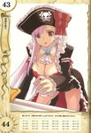  ascot boots bow breasts bustier captain_liliana cleavage frills hat highres jolly_roger knee_boots kneeling large_breasts legs lingerie long_hair miniskirt morisawa_haruyuki open_mouth pink_eyes pink_hair pirate pirate_hat pleated_skirt queen's_blade queen's_blade_rebellion rapier ribbon skirt skull_and_crossed_swords solo sword thighs underwear very_long_hair weapon 