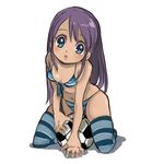  bad_id bad_pixiv_id ball bikini blue_eyes front-tie_top gennama inazuma_eleven inazuma_eleven_(series) kudou_fuyuka long_hair navel purple_hair skindentation soccer_ball solo striped striped_bikini striped_legwear swimsuit telstar thighhighs 