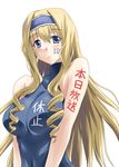  :&lt; blonde_hair blue_eyes blue_hairband blue_leotard blush bodysuit breasts cecilia_alcott drill_hair hairband infinite_stratos large_breasts leotard long_hair mister_(black_and_white) pilot_suit sleeveless solo 