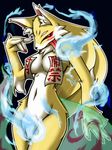  :p blush breasts canine female fox looking_at_viewer magic manyo_(character) navel red_eyes solo tongue tongue_out 