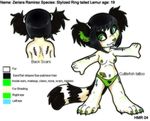  2004 black_hair breasts chibi female goth hair heterochromia holly_massey lemur model_sheet nipples panties short_hair tail tattoo underwear zeriara_(character) 