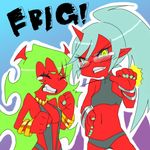  demon_girl glasses horns kneesocks_(character) kneesocks_(psg) panty_&amp;_stocking_with_garterbelt red_skin scanty scanty_(psg) swimsuit 