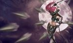  artist_request belt breasts cleavage katarina_du_couteau kunai league_of_legends medium_breasts midriff official_art slender solo tattoo weapon 