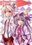  bangs fujiwara_no_mokou holding_hands looking_at_viewer multiple_girls patchouli_knowledge ram_hachimin touhou 