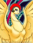  2000 avian blue_eyes breasts dr_comet female hinotori looking_at_viewer phoenix solo tan wings yellow 