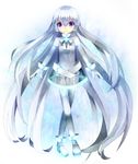  bad_id bad_pixiv_id blue_eyes bodysuit bow bracelet crossed_legs glowing jewelry long_hair original ringpearl silver_hair smile solo standing very_long_hair 