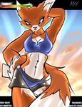  2005 breasts canine cleavage female fox foxy_roxy_(gametek) looking_at_viewer midriff orange paws_of_fury solo standing tail tailsrulz 
