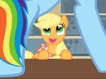  blonde_hair blue_fur equine female feral friendship_is_magic fur green_eyes hair horse mammal my_little_pony pony rainbow_dash_(mlp) rainbow_tail stripper table unknown_artist 