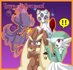  !! animal_ears bunny_ears froslass gardevoir halloween lopunny mismagius no_humans personification pokemon shiratsuki surprised white_moon 