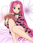  akashiya_moka blush green_eyes pink_hair rosario+vampire solo thighs 