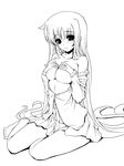  barefoot blush breasts covering covering_breasts fate_testarossa frapowa greyscale large_breasts lineart long_hair lyrical_nanoha mahou_shoujo_lyrical_nanoha_strikers monochrome open_clothes open_shirt seishou_middle_school_uniform shirt skirt solo 