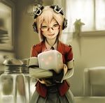  bad_id bad_pixiv_id blonde_hair brown_eyes dice glasses kitchen long_hair nekoita open_mouth original pepper_shaker salt_shaker smile solo 