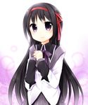  akemi_homura black_hair hazuki_(sutasuta) highres long_hair magical_girl mahou_shoujo_madoka_magica purple_eyes smile solo 