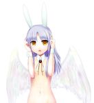  angel_beats! animal_ears bunny_ears highres kuruton nude silver_hair solo tenshi_(angel_beats!) wings wrist_cuffs yellow_eyes 