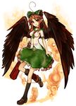  ahoge bad_id bad_pixiv_id bow brown_hair hair_bow highres loafers long_hair pointy_ears red_eyes reiuji_utsuho shoes solo third_eye touhou virus_(obsession) wings 