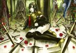  bad_id bad_pixiv_id flower high_heels kunimura_hakushi original shoes skirt solo sword thighhighs weapon zettai_ryouiki 