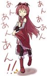  araco black_legwear boots bow closed_eyes detached_sleeves hair_bow long_hair magical_girl mahou_shoujo_madoka_magica marisa_stole_the_precious_thing parody ponytail red_hair sakura_kyouko solo thighhighs 