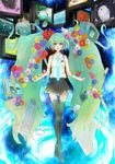  bad_id bad_pixiv_id bird boots chick digital_media_player flower hair_flower hair_ornament hatsune_miku headphones ipod keyboard_(computer) long_hair mishia monitor mouse_(computer) necktie photo_(object) skirt solo thigh_boots thighhighs twintails very_long_hair vocaloid 