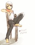  another_code artist_request ashley_mizuki_robbins barefoot black_eyes chair cing denim full_body jeans knee_up pants raglan_sleeves short_hair sitting sketch solo white_hair 