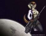  anthro background breasts female moon nipples reptile scalie shandi snake solo space space_suit spacesuit spotty_the_cheetah wallpaper weapon 