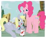  blue_eyes collar cutie_mark derpy_hooves_(mlp) duo english_text equine female feral friendship_is_magic fur grey_fur hair hi_res horse leash mammal my_little_pony pegasus pink_fur pink_hair pinkie_pie_(mlp) pony sign text unknown_artist wings yellow_eyes 