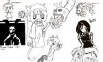  @_@ animal_ears animal_hat bow cat_ears charlotte_(madoka_magica) drawfag face fang food gally greyscale gunnm hair_bow hat jolokia kaname_madoka lion mahou_shoujo_madoka_magica monochrome muffin multiple_girls non-web_source nude oekaki sketch thighhighs 