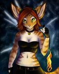  choker eyewear feline female fire fire_poi gloves goggles green_eyes looking_at_viewer magpie_(artist) mammal meph mephitis orange04 poi solo standing tigerbunny 