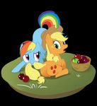  apple applejack_(mlp) basket blonde_hair blue blue_fur butt cowboy_hat cute duo equine female feral freckles friendship_is_magic fruit fur grass green_eyes hair hat horse horse_tail mammal multi-colored_hair my_little_pony open_mouth orange_fur pegasus pony purple_eyes rainbow_dash_(mlp) rainbow_hair rainbow_tail red_eyes tail tail_grab tail_pull tan wings 