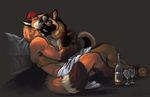  alcohol blanket canine chibi-marrow closed couple cuddle dog eyes fox gay german love male shepherd sitting 