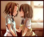  aioi_aoi brown_hair closed_eyes hirasawa_yui imminent_kiss k-on! multiple_girls school_uniform short_hair tainaka_ritsu yuri 